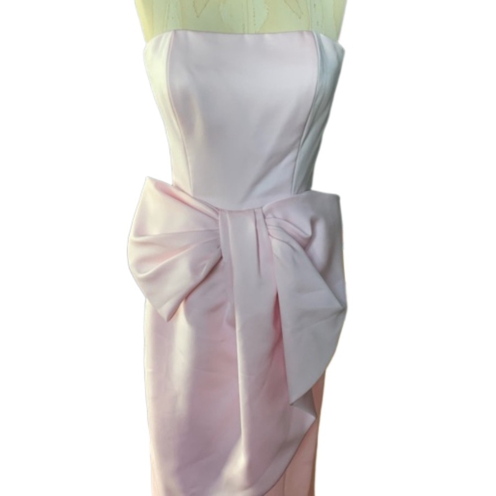 Victor Costa Women's Pink Satin Size 8 Strapless With Waist Bow Dress Vintage - Picture 2 of 12